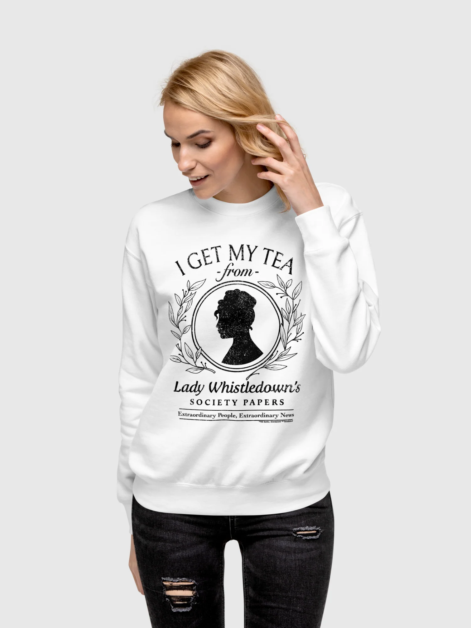 Lady Whistledown I Get My Tea Crewneck Sweatshirt - Image 3
