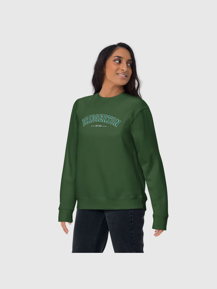 Bridgerton Varsity Embroidered Crewneck Sweatshirt [Forest Green] - Image 3