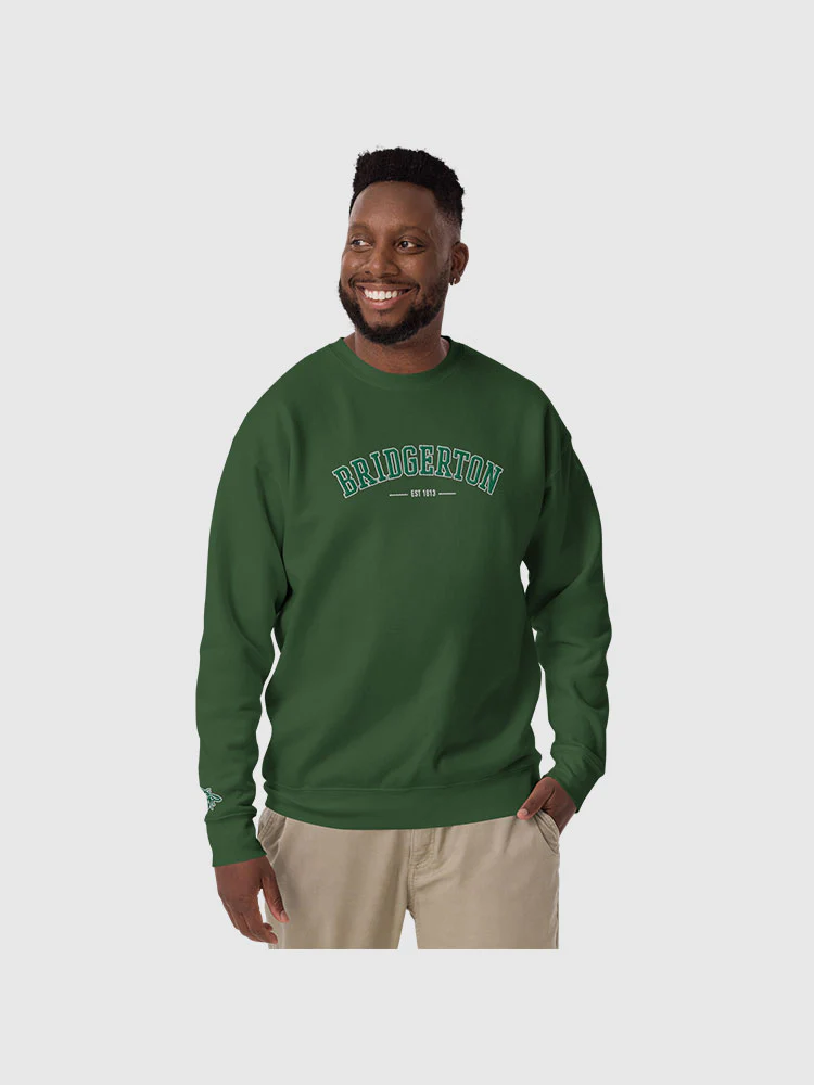 Bridgerton Varsity Embroidered Crewneck Sweatshirt [Forest Green] - Image 4