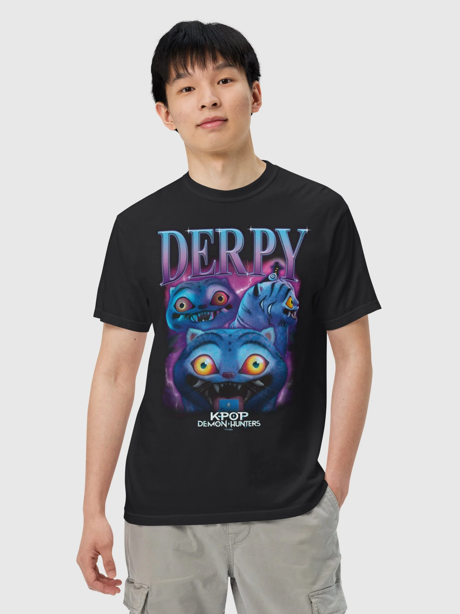 KPop Demon Hunters Derpy Tiger Heartthrob Comfort Colors T-Shirt - Image 2