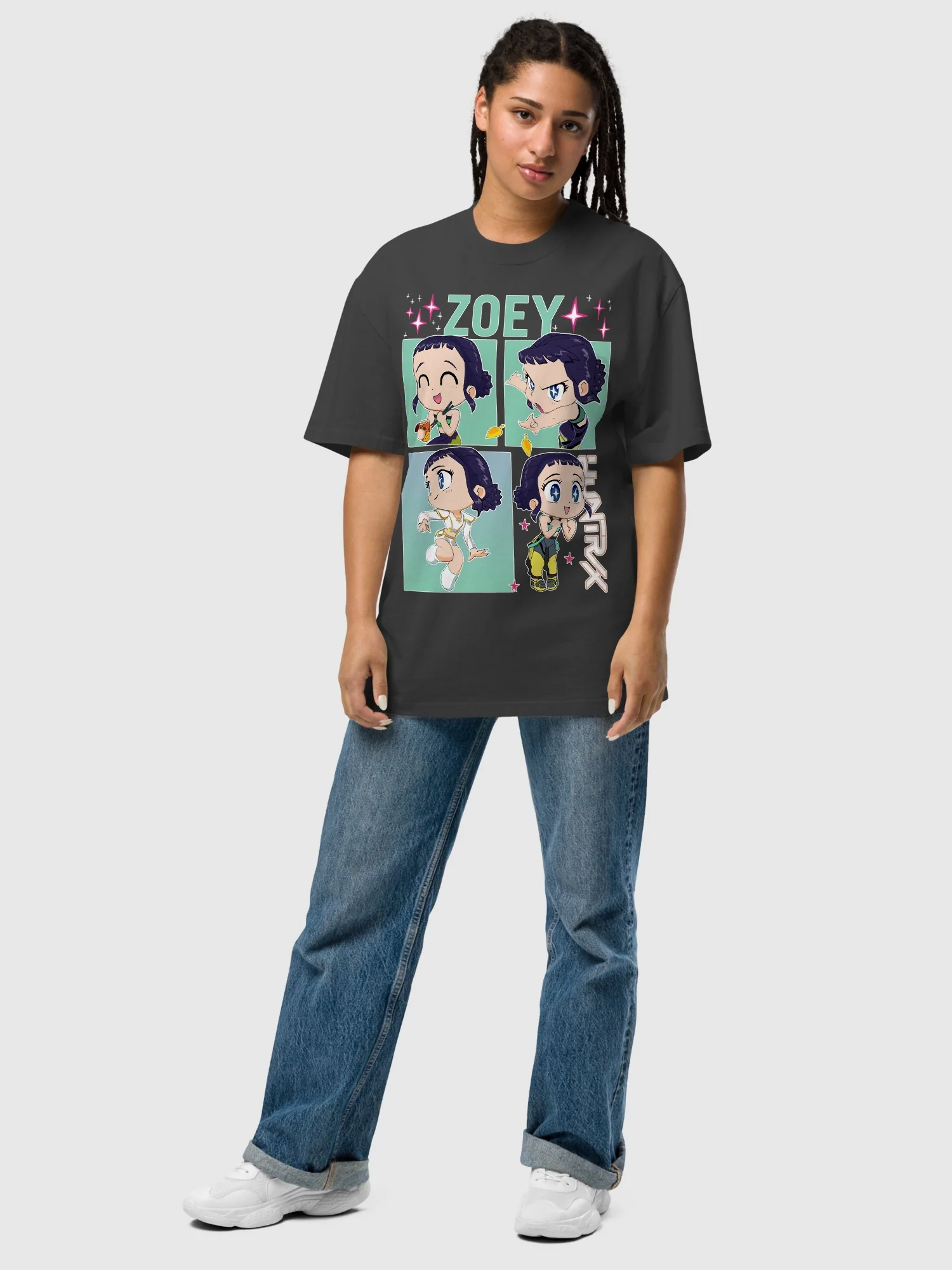 KPop Demon Hunters Zoey Oversized Faded T-Shirt - Image 4