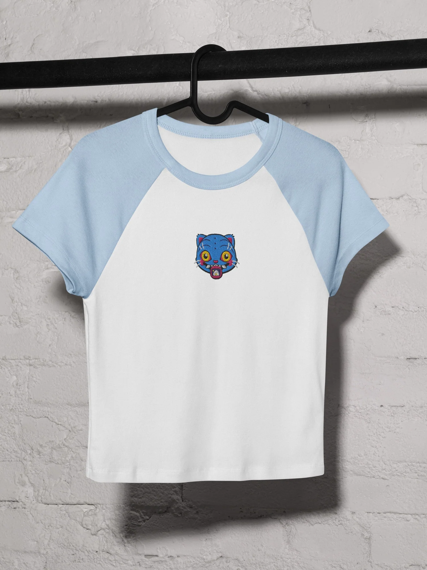KPop Demon Hunters Embroidered Women's Raglan Baby Tee Chibi Derpy Tiger - Image 2
