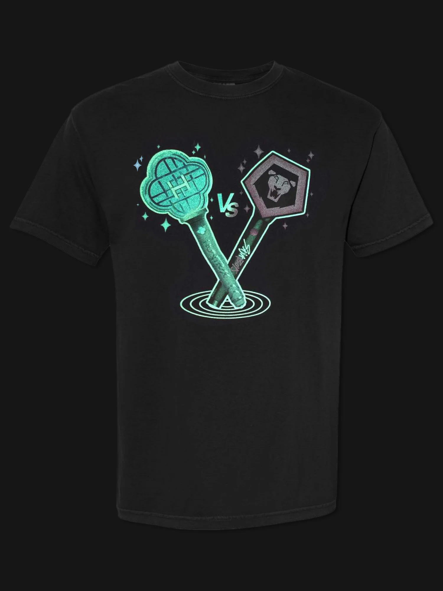 KPop Demon Hunters HUNTR/X & SAJA BOYS Light Sticks Glow in the Dark Adult T-Shirt - Image 3
