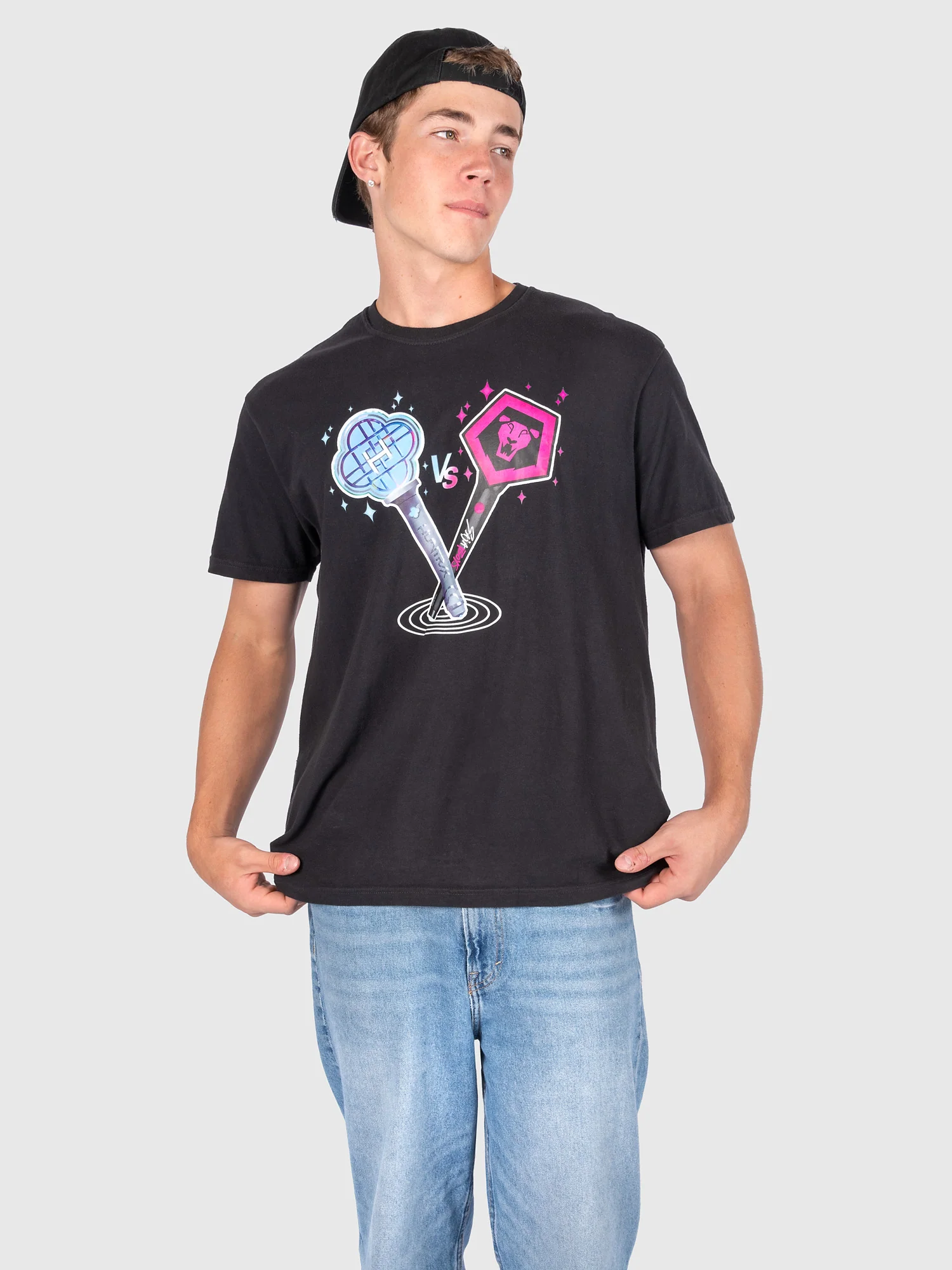 KPop Demon Hunters HUNTR/X & SAJA BOYS Light Sticks Glow in the Dark Adult T-Shirt - Image 4