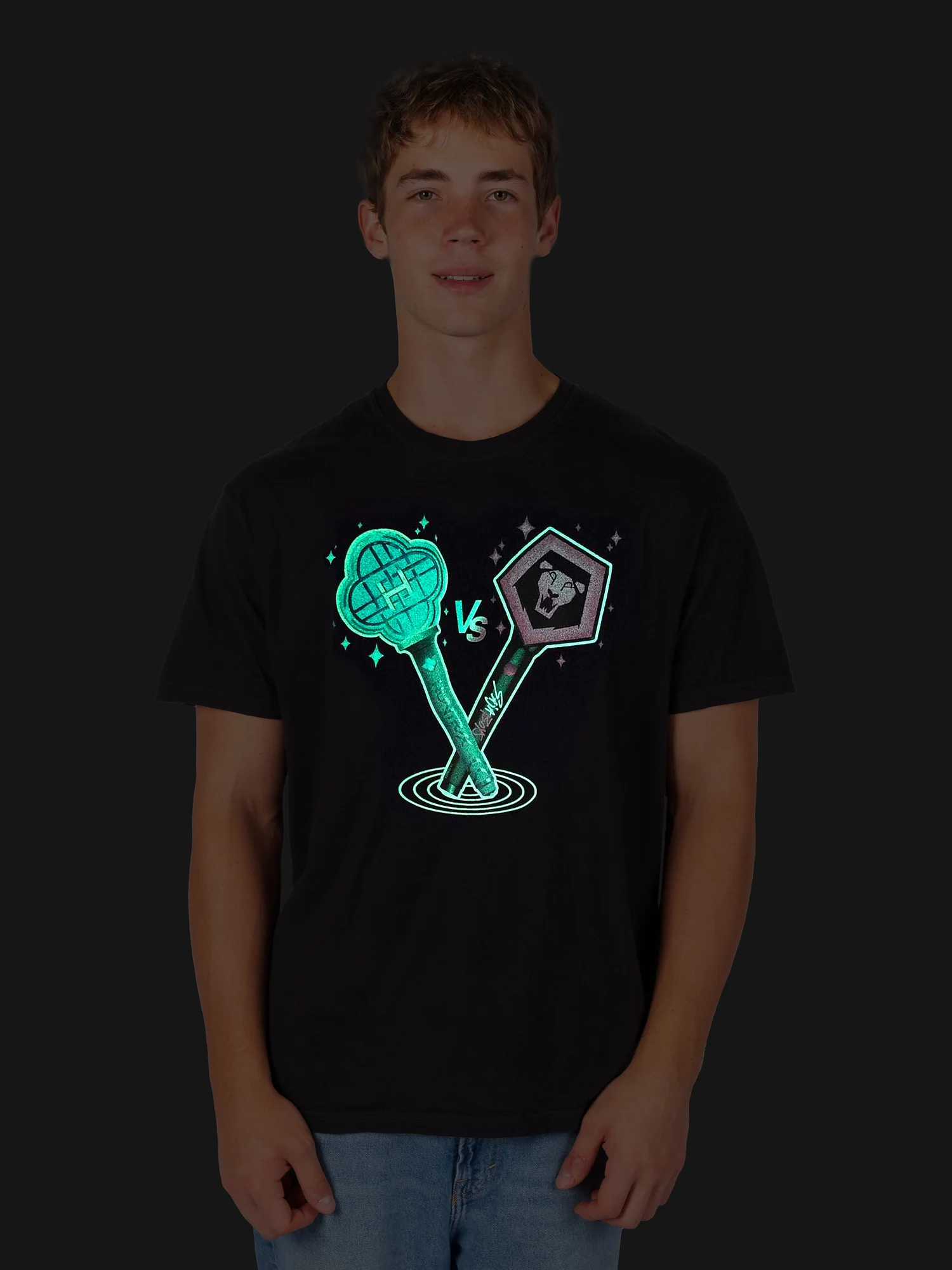 KPop Demon Hunters HUNTR/X & SAJA BOYS Light Sticks Glow in the Dark Adult T-Shirt - Image 5