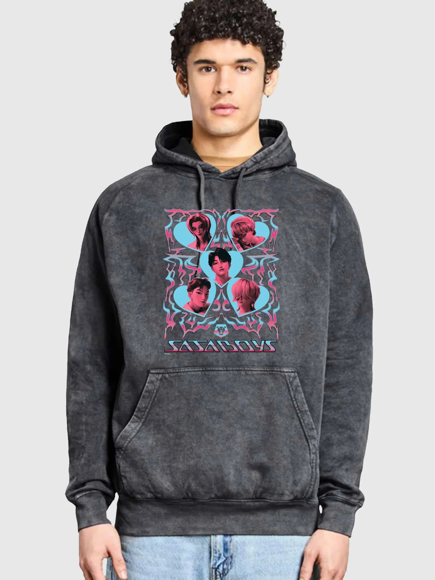 KPop Demon Hunters SAJA BOYS Mineral Wash Adult Hoodie - Image 3