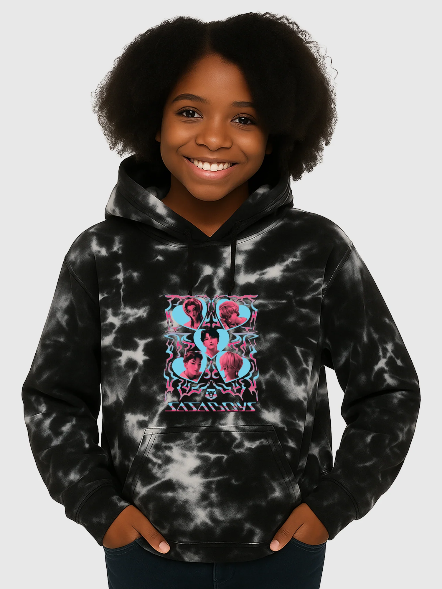 KPop Demon Hunters SAJA BOYS Tie-Dye Kids Hoodie - Image 2