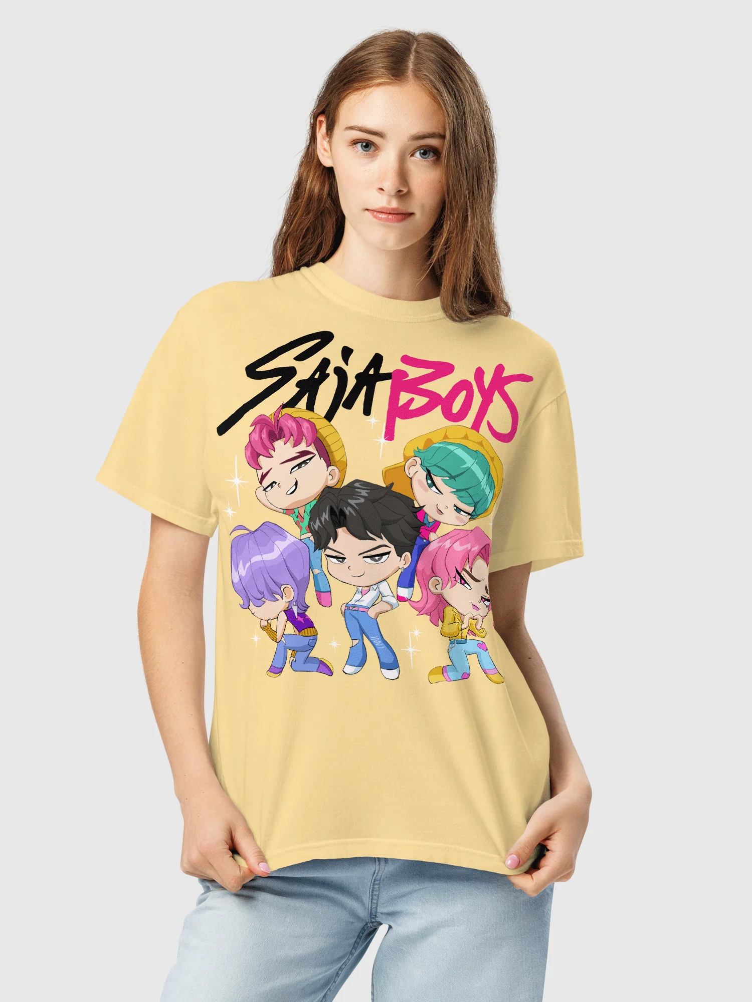 KPop Demon Hunters SAJA BOYS Chibi Comfort Colors T-Shirt - Image 4
