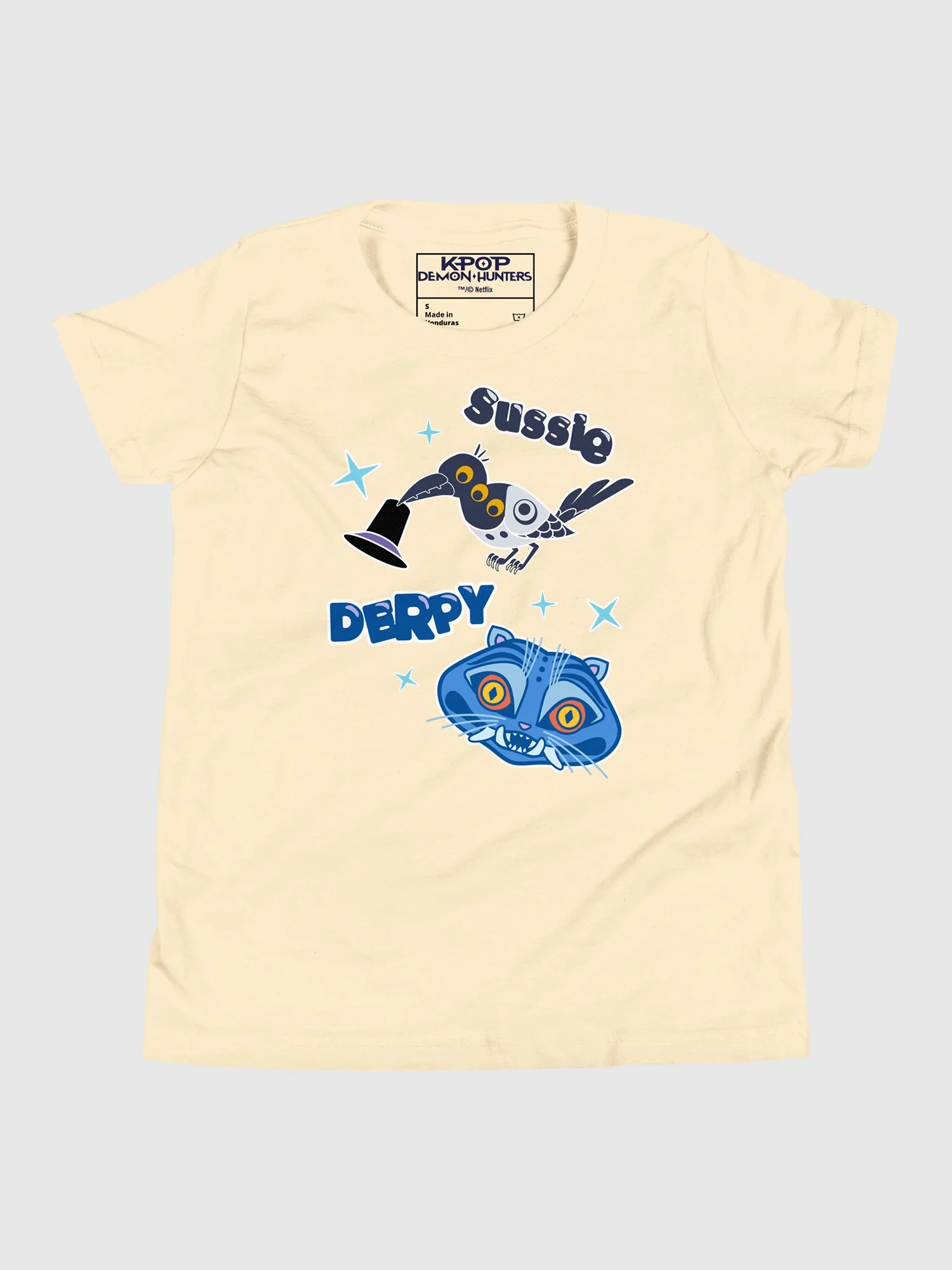 KPop Demon Hunters Kids T-Shirt Sussie and Derpy Tiger Sticker Inspired - Image 2