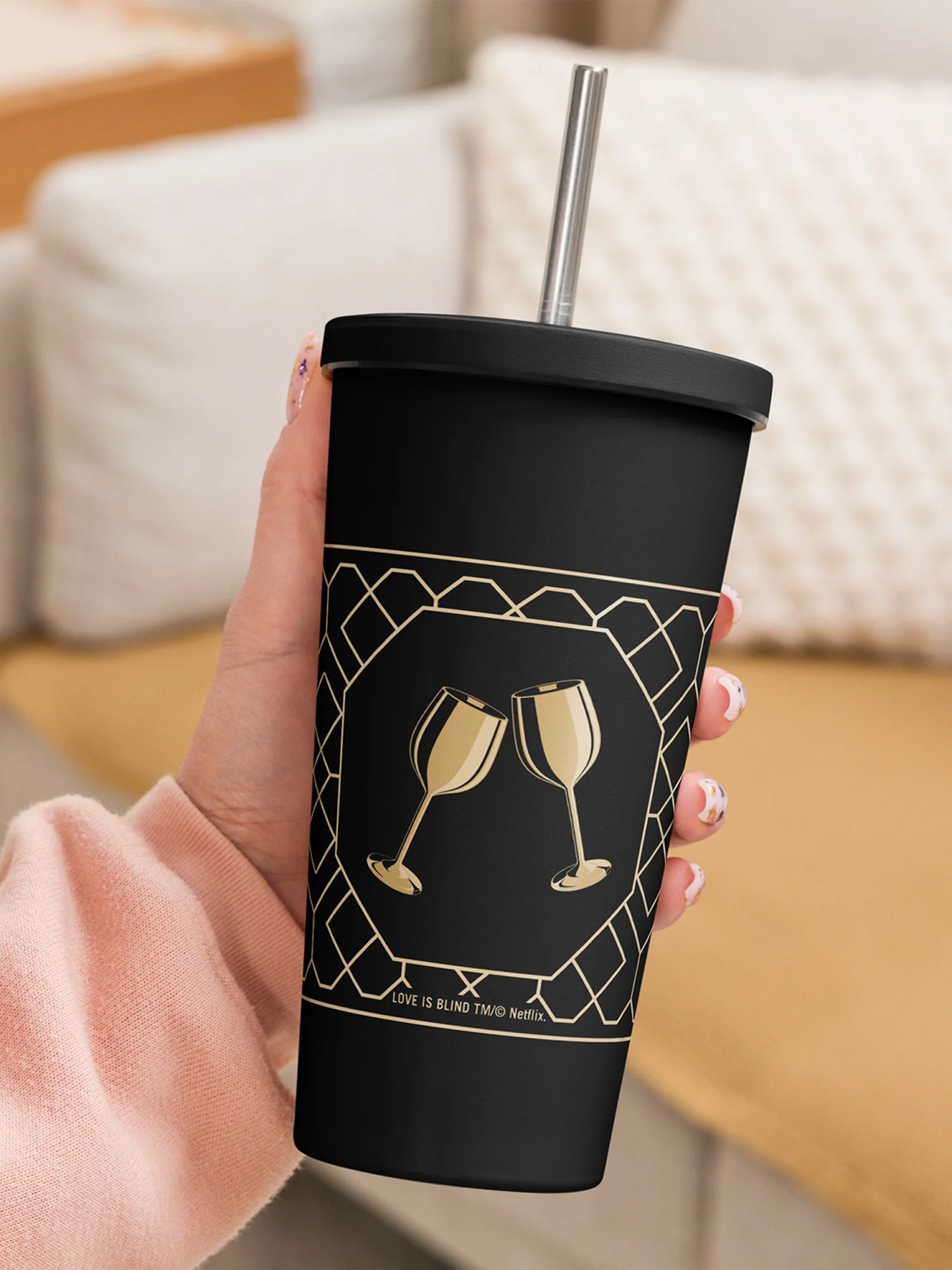 Love is Blind Golden Goblet Insulated Tumbler - Image 3