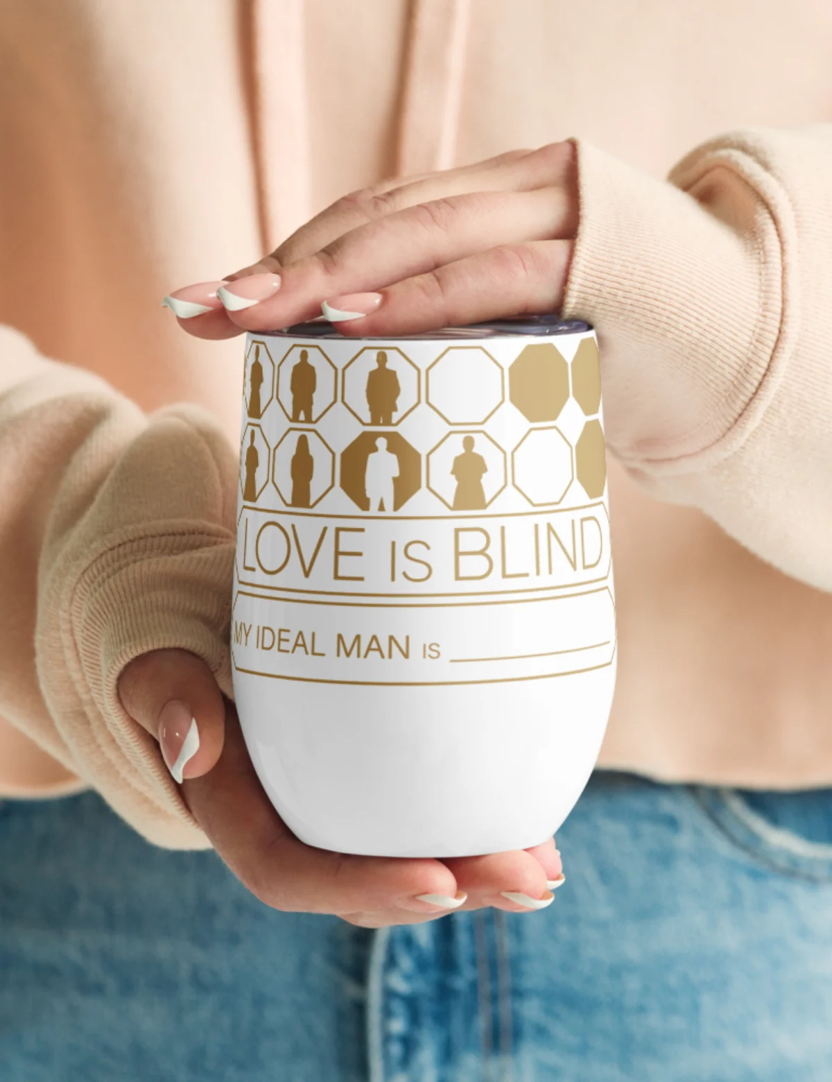 Love is Blind "My Ideal Man Is" Wine Tumbler [White] - Image 3