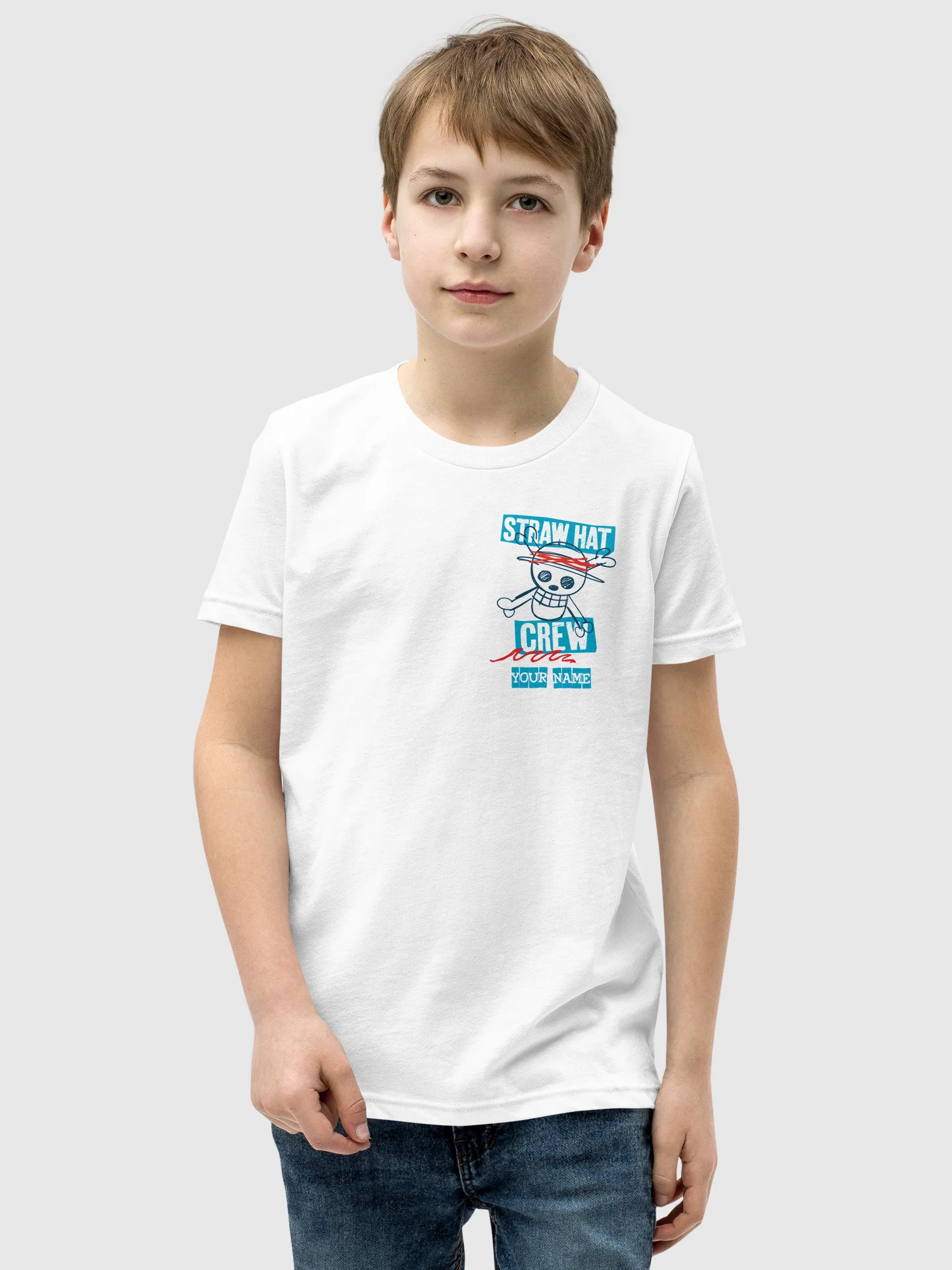 One Piece Personalised Youth T-Shirt Straw Hat Crew Luffy - Image 3