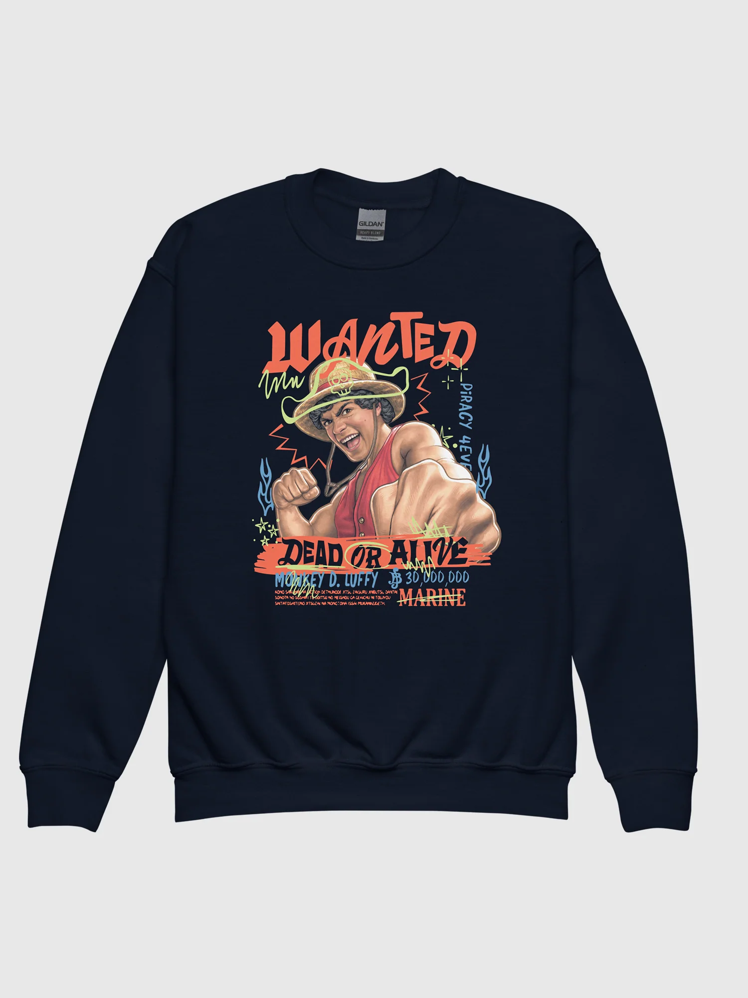One Piece Youth Crewneck Sweatshirt Luffy Wanted - Image 2
