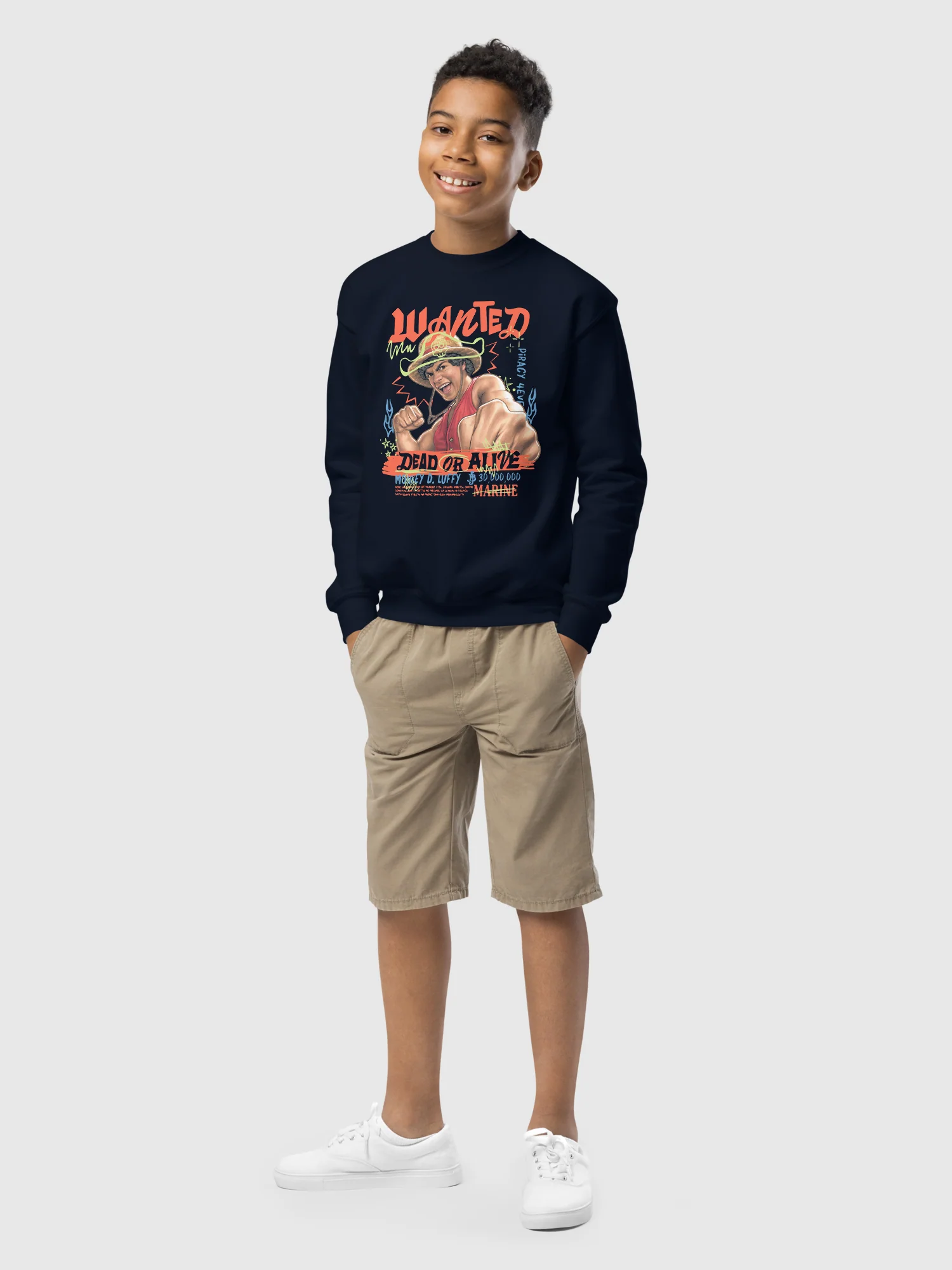 One Piece Youth Crewneck Sweatshirt Luffy Wanted - Image 4