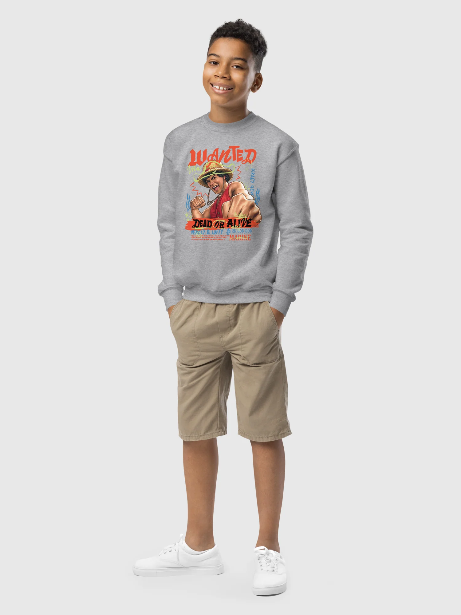 One Piece Youth Crewneck Sweatshirt Luffy Wanted - Image 5