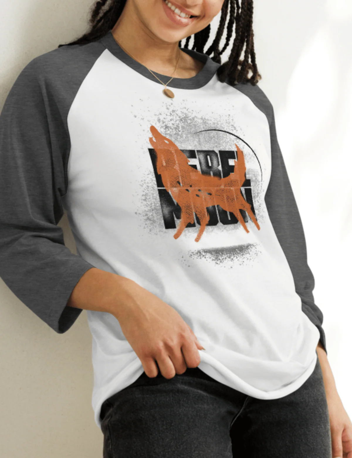 Rebel Moon Kora Logo Raglan Shirt [White/Heather Charcoal] - Image 2