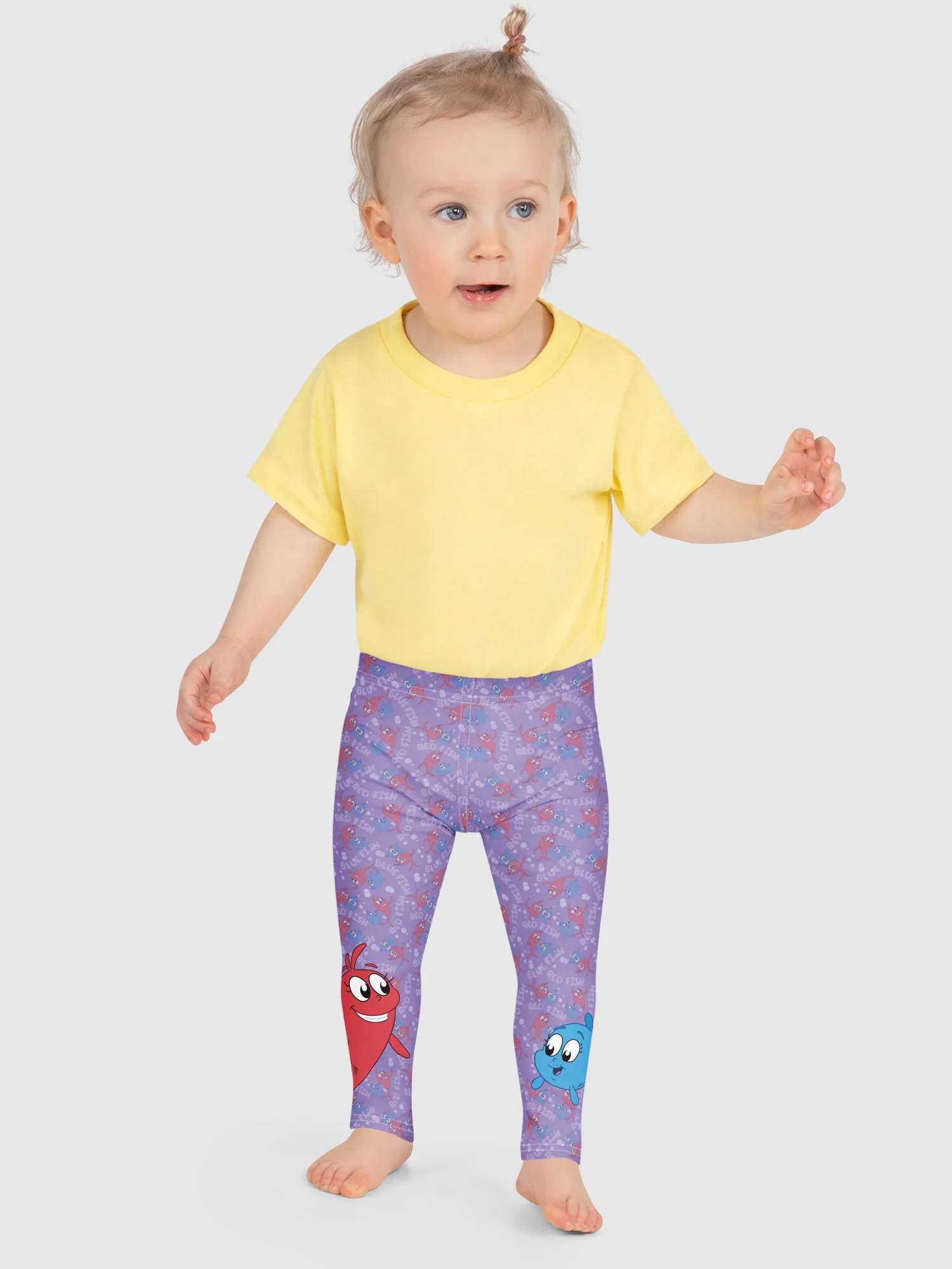 Red Fish, Blue Fish Pattern Kids Leggings - Image 2