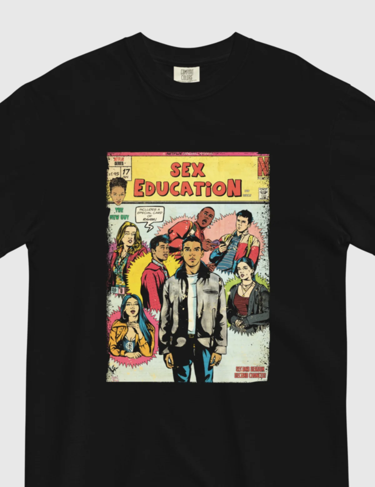 Sex Education Yellow Comic Unisex Heavyweight T-Shirt [Black] - Image 3