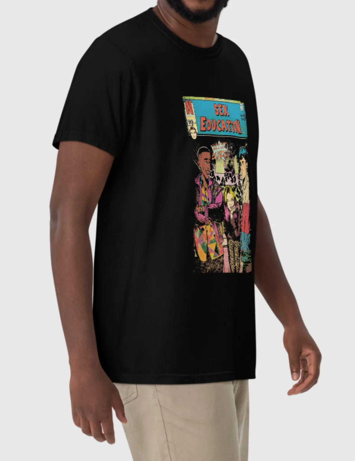 Sex Education Blue Comic Unisex Heavyweight T-Shirt [Black] - Image 2