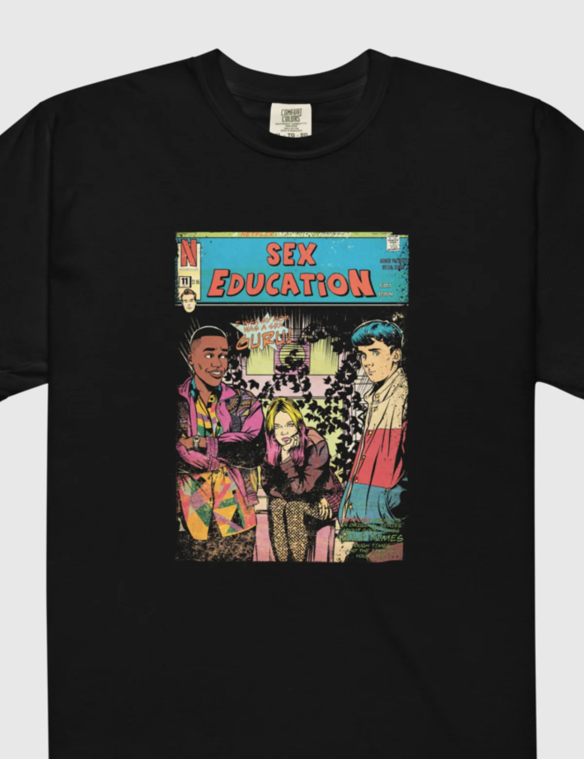 Sex Education Blue Comic Unisex Heavyweight T-Shirt [Black] - Image 3