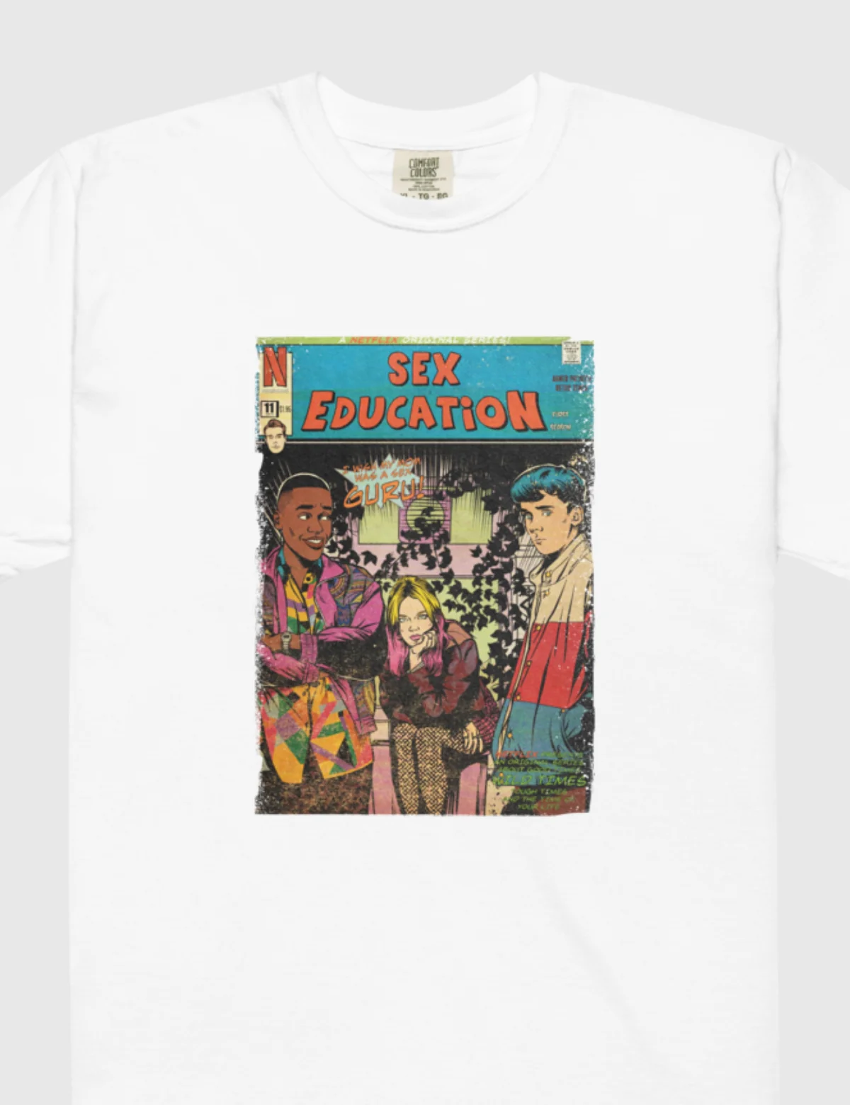 Sex Education Blue Comic Unisex Heavyweight T-Shirt [White] - Image 3