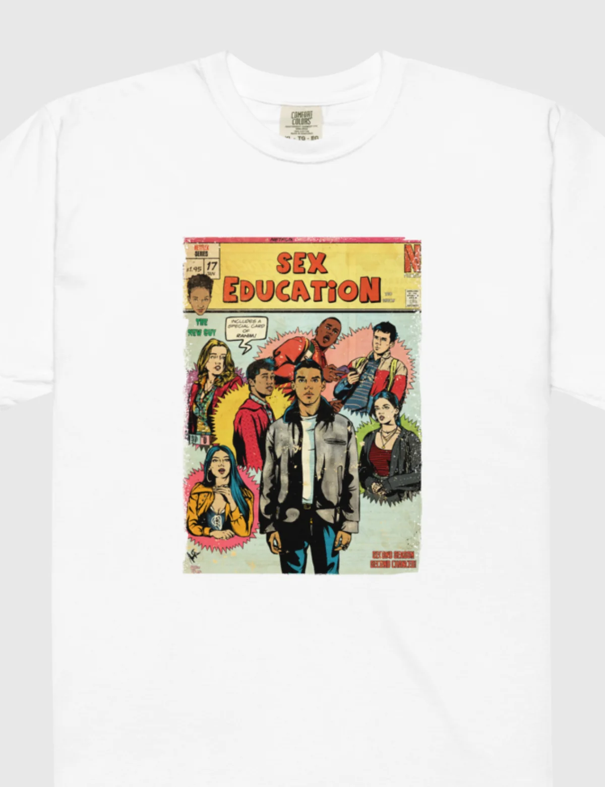 Sex Education Yellow Comic Unisex Heavyweight T-Shirt [White] - Image 3