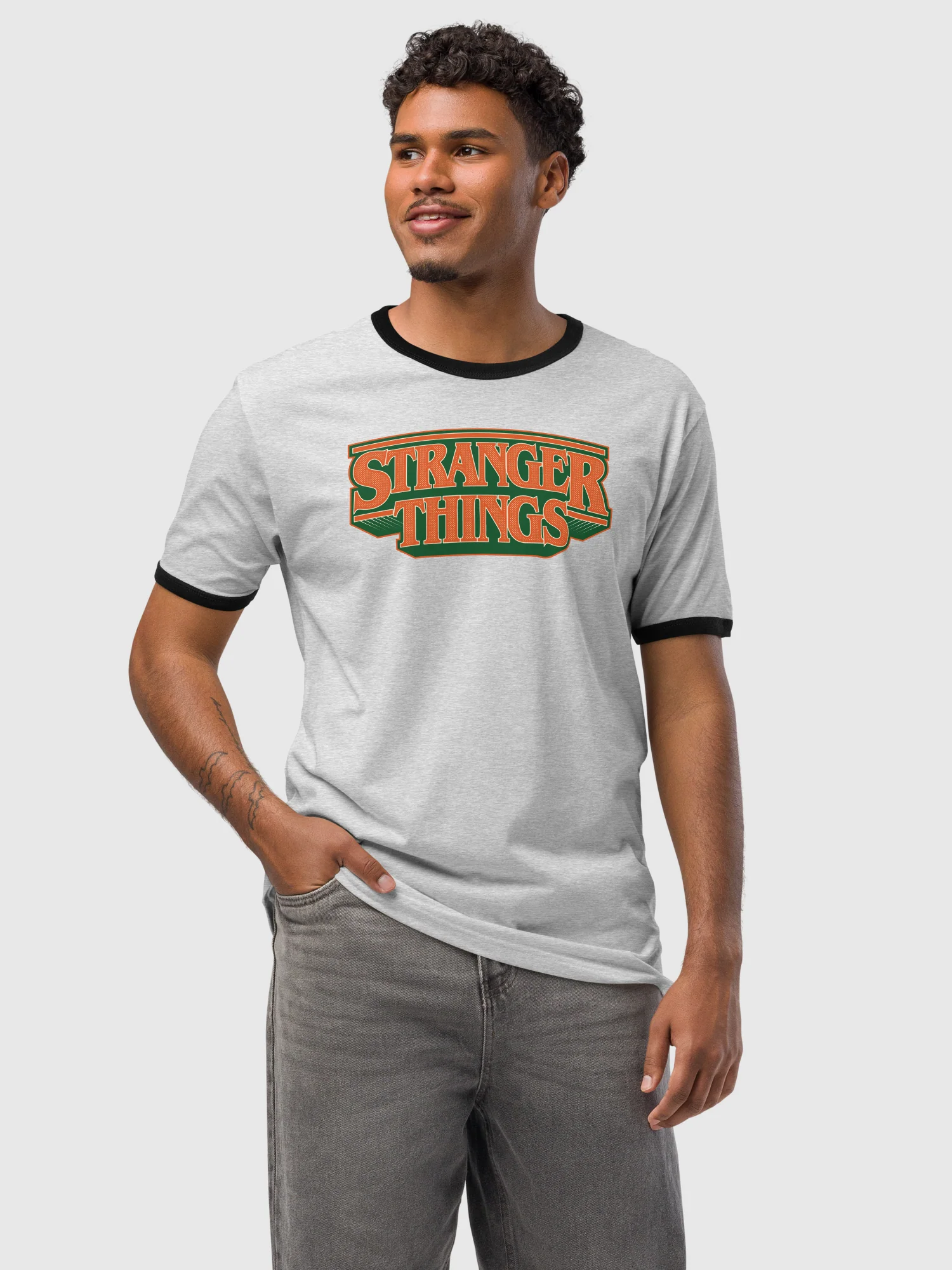 Stranger Things Arched Logo Ringer T-Shirt - Image 3
