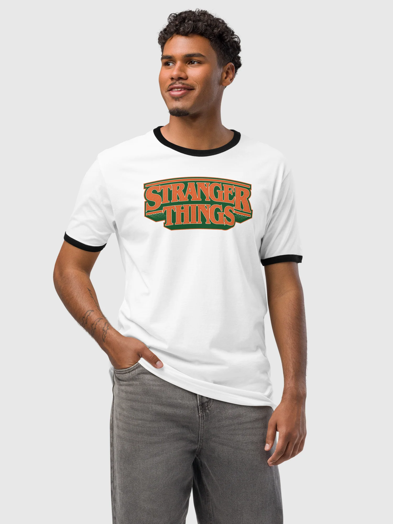 Stranger Things Arched Logo Ringer T-Shirt - Image 6