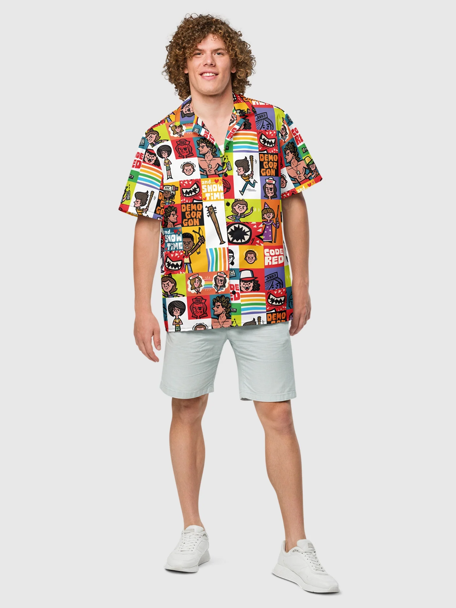 Stranger Things Cartoon Pattern Button Up Shirt - Image 3