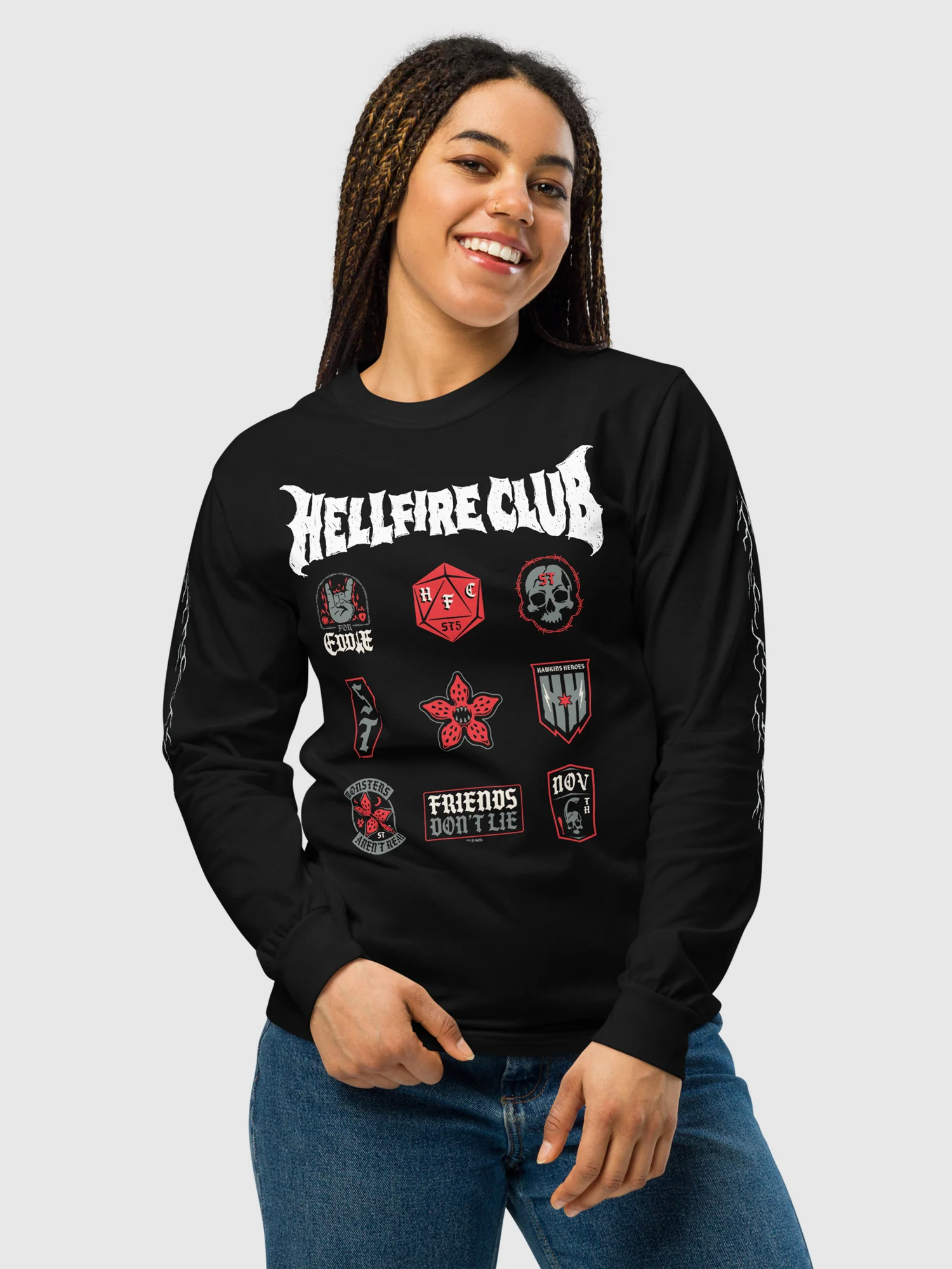 Stranger Things Long Sleeve T-Shirt Hellfire Club Badges - Image 2