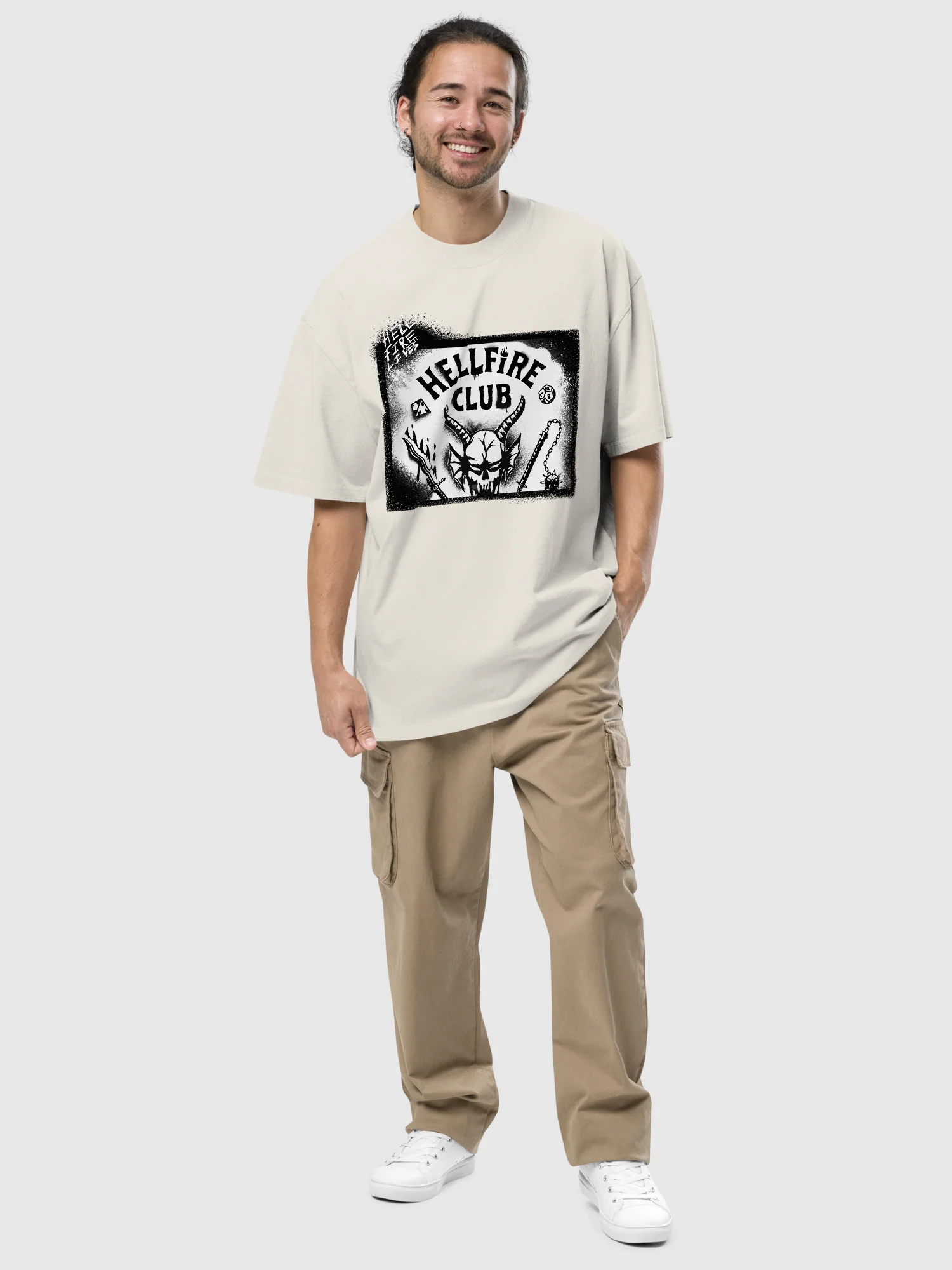 Stranger Things Oversized Faded T-Shirt Hellfire Lives Scribble - Image 2