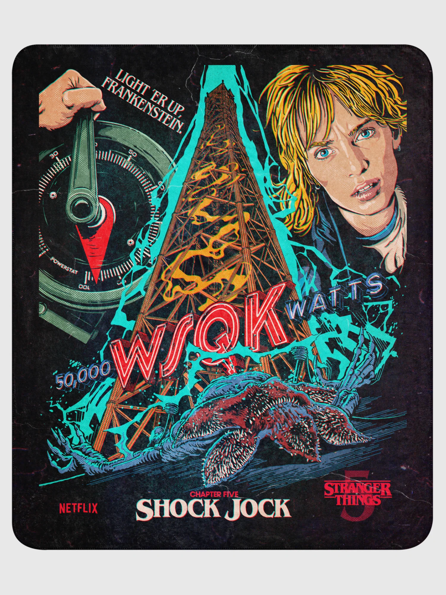 Stranger Things Season 5 Butcher Billy Shock Jock Sherpa Blanket - Image 6