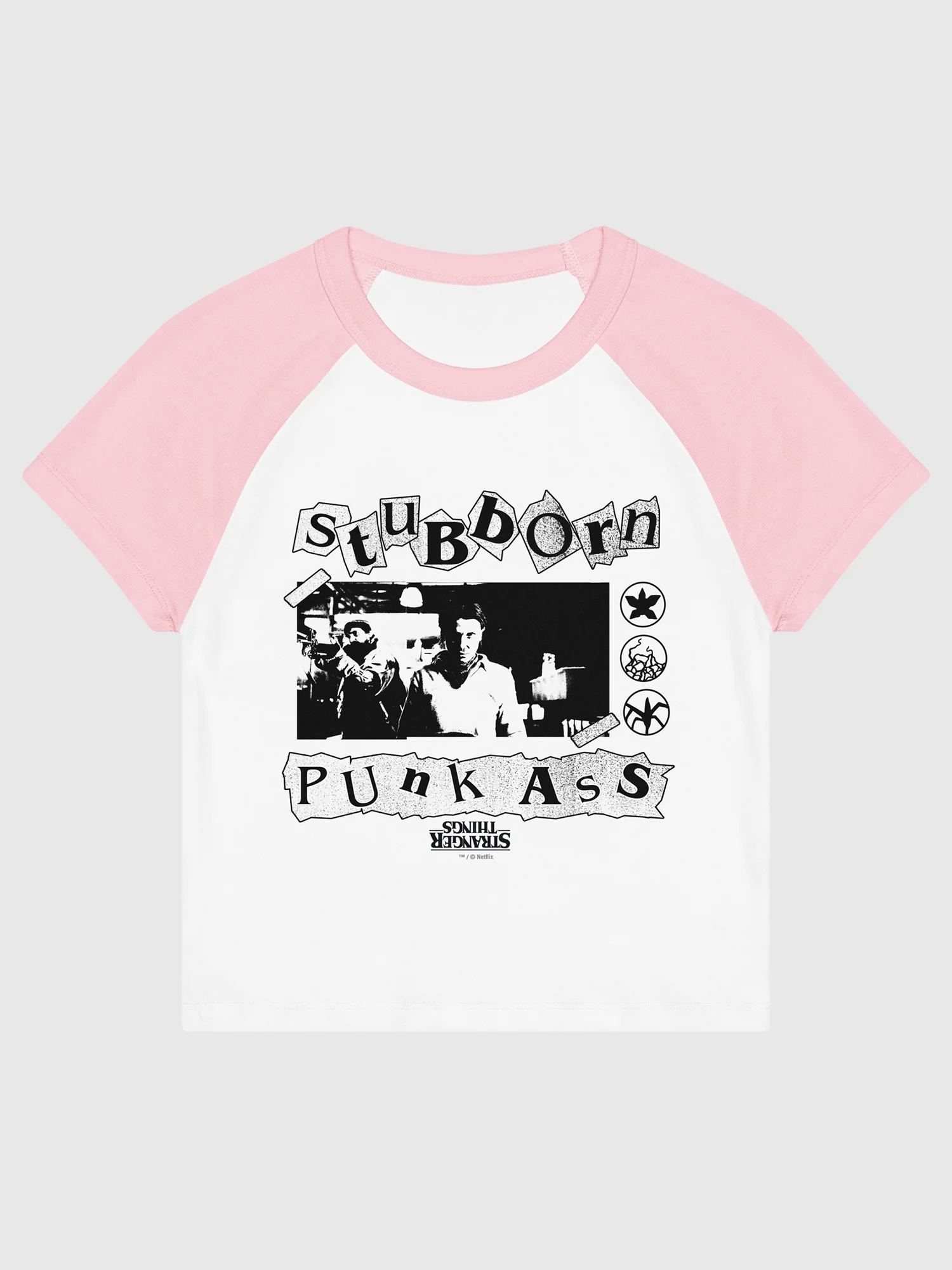 Stranger Things Women's Raglan Baby Tee Stubborn Punk Ass - Image 2
